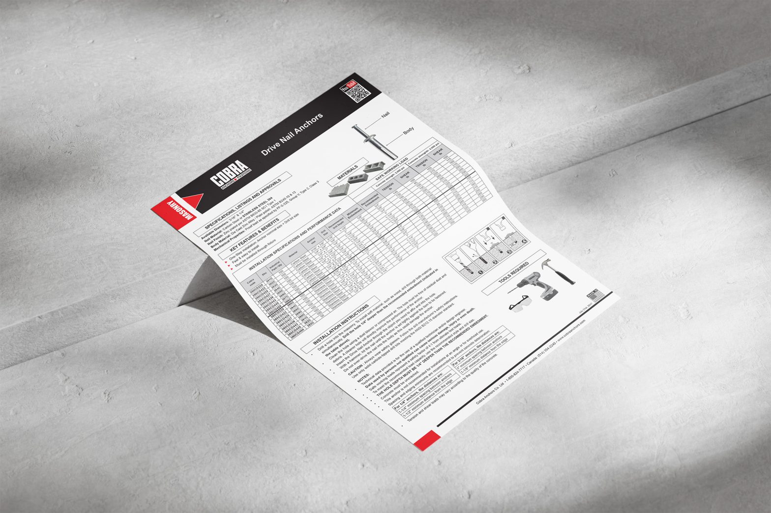 Chevilles avec clou à tête plate – Spécifications techniques du produit