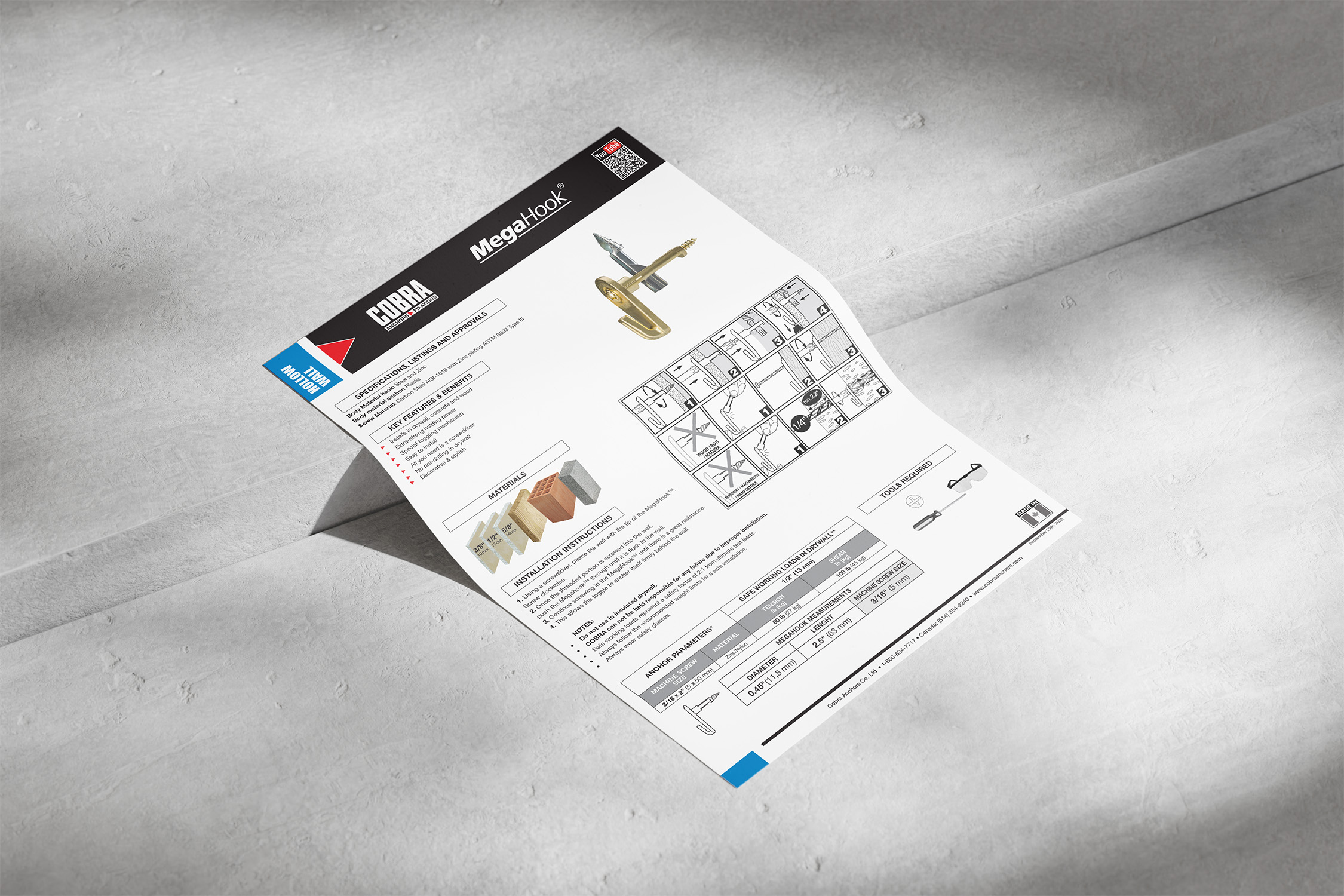 Cobra Anchors - Mega Hook - Technical Product Specifications