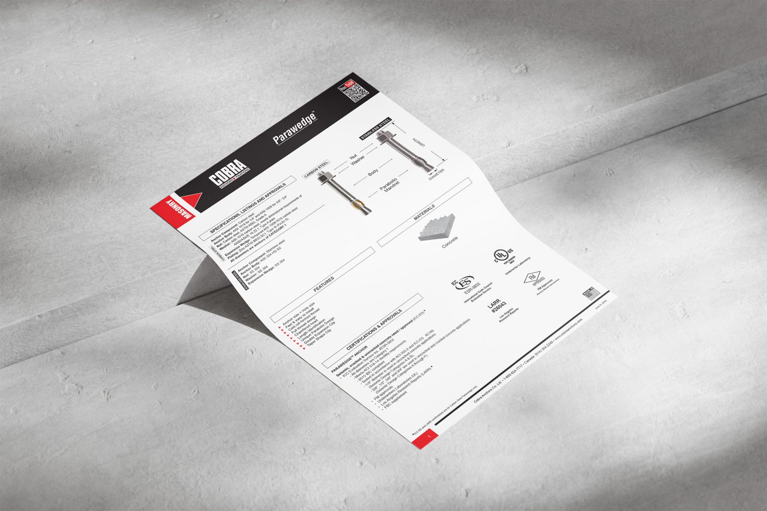Parawedge – Spécifications techniques du produit