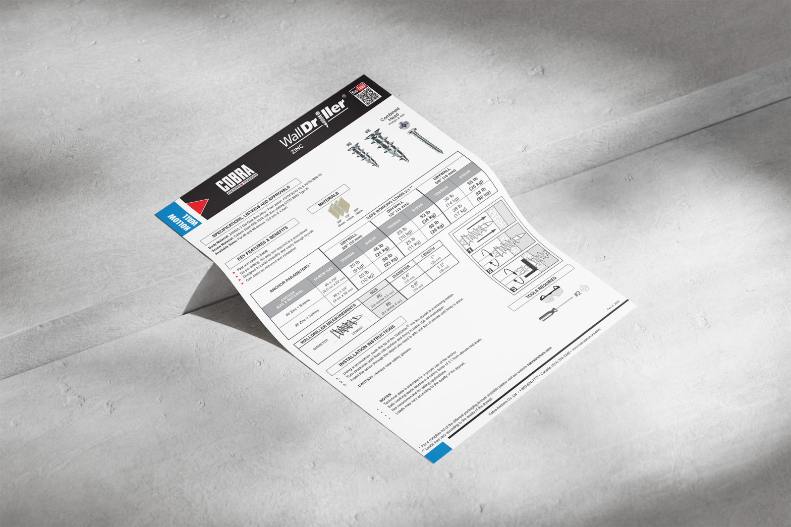 WallDriller Zinc – Spécifications techniques du produit